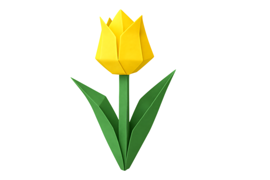 3d origami tulip isolated on transparent background