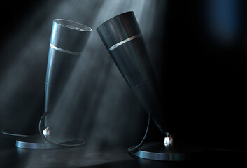 Vintage Desk Microphones 3D Render for Podcast Branding & Marketing