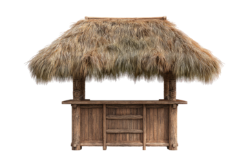 Small thatched hut-like bar.  Wooden structure, straw roof