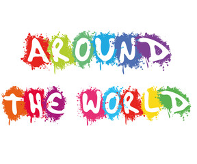 Around the world in white splash background illustration