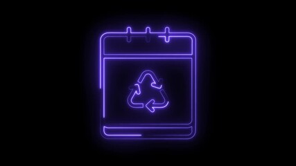 Glowing neon calendar icon with recycling symbol on transparent black background futuristic digital - Powered by Adobe