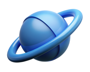 3d blue planet with ring around a isolated background shiny cosmic design3d illustration isolated on transparent background