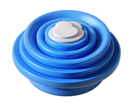 Abstract blue circular layers with white cloud top minimalist design3d illustration isolated on transparent background