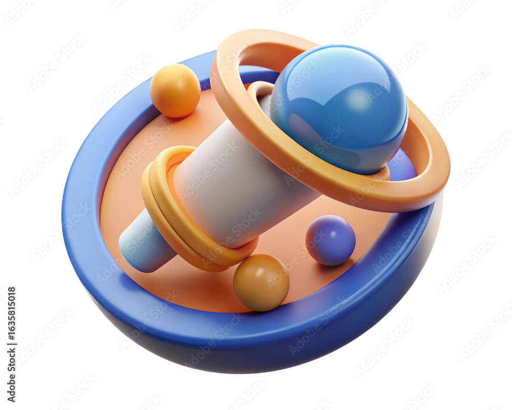 Poster abstract composition with spheres and rings playful design elements 3d illustration isolated on tran