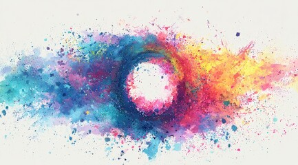Abstract colorful splatter art with central ring