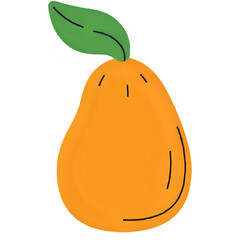 Orange Pear Fruit Illustration &ndash; Minimal Flat Style