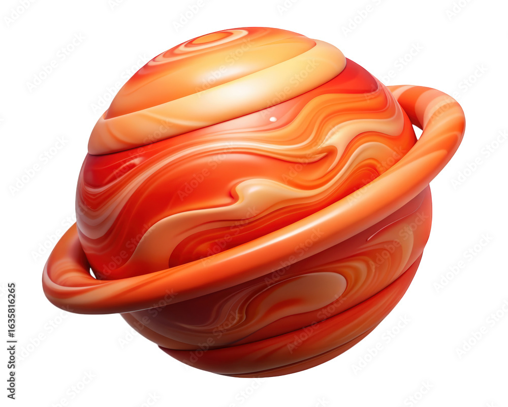 Poster abstract orange swirl planet with ring 3d rendering for scifi and futuristic designs 3d illustration