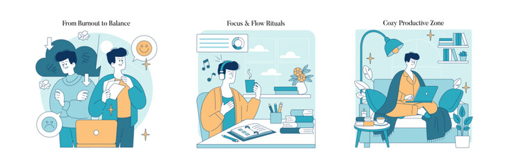 Transition from Burnout to Balance Vector Illustration