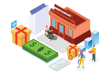 Obraz premium Modern Isometric Smart E-Commerce Online Shopping Delivery Illustration, Suitable for Diagrams, Infographics, Book Illustration, Game Asset, And Other Graphic Related Assets