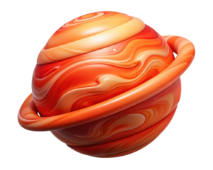 Abstract orange swirl planet with ring 3d rendering for scifi and futuristic designs 3d illustration isolated on transparent background