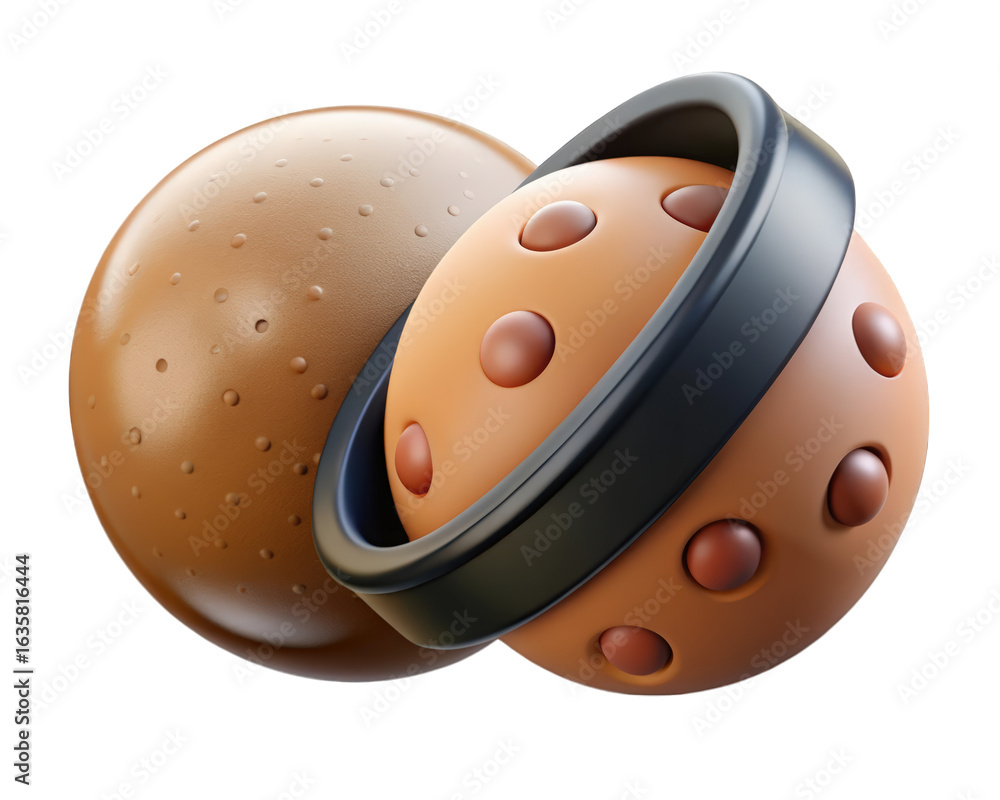 Aufkleber abstract planet combination featuring rings and spherical forms 3d illustration isolated on transpar