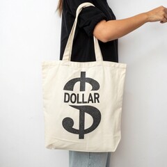 Dollar Sign Fabric Tote Bag	
