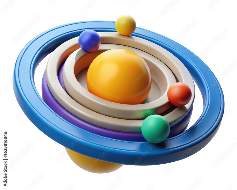 Poster abstract planetary rings orbs conceptual design geometric arrangement circular pattern composition 3