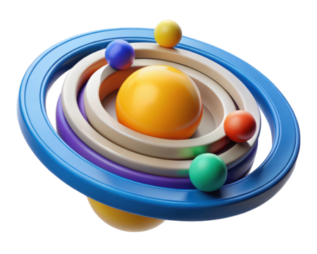 Abstract planetary rings orbs conceptual design geometric arrangement circular pattern composition 3d illustration isolated on transparent background