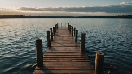 Obraz premium Wooden pathway near water