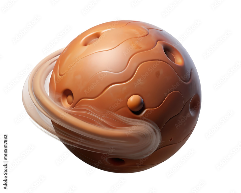 Poster abstract textured sphere with ring on background 3d illustration isolated on transparent background