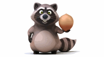 Obraz premium Cartoon raccoon holding nut isolated background