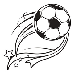 Obraz premium Vector art of soccer ball with motion streaks and stars, isolated on white background