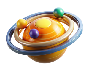 Cartoon planet with rings and spheres 3d of space object 3d illustration isolated on transparent background