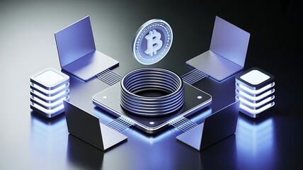 Futuristic digital currency mining and blockchain technology concept