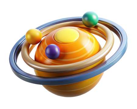 Cartoon planet with rings and spheres 3d of space object 3d illustration isolated on transparent background