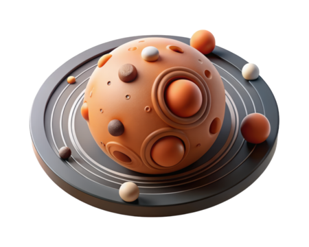 Cartoon planet with rings and satellites artistic planetary system space exploration 3d illustration isolated on transparent background - Powered by Adobe