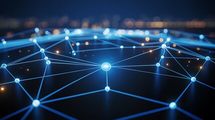 Abstract glowing blue network connections with nodes on a dark background
