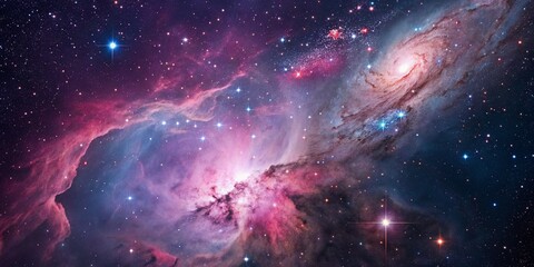 Fototapeta premium Vast nebula filled with colorful interstellar gases and bright stars, ideal for sci-fi themes.