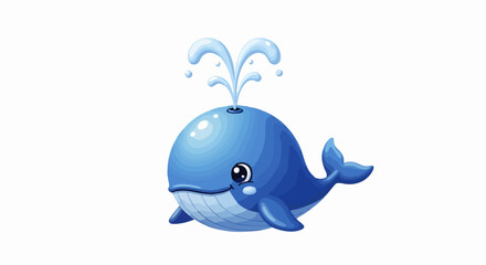 Cartoon whale illustration with water spout against white background