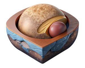 Detailed human cell structure anatomy cross section with nucleus and organelles visualized 3d illustration isolated on transparent background