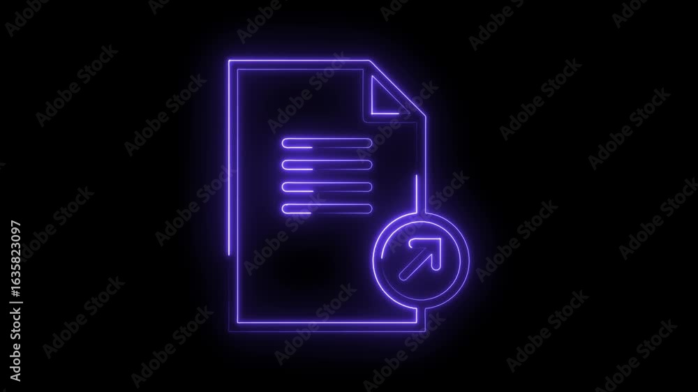 Aufkleber glowing neon document icon with upload arrow symbol animated on transparent black background futuris