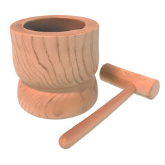 冬の正月や秋のお月見の団子を餅屋で餅をつく和風の木製の臼と杵。Blenderでモデリングしたイメージ3Dイラストです。