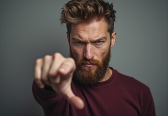 Obraz premium Man with Beard Giving Thumbs Down