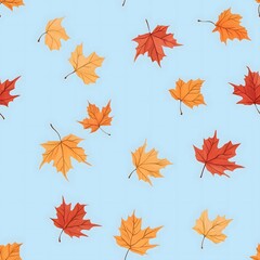 Colorful Autumn Leaves on Light Blue Background for Seasonal Decor