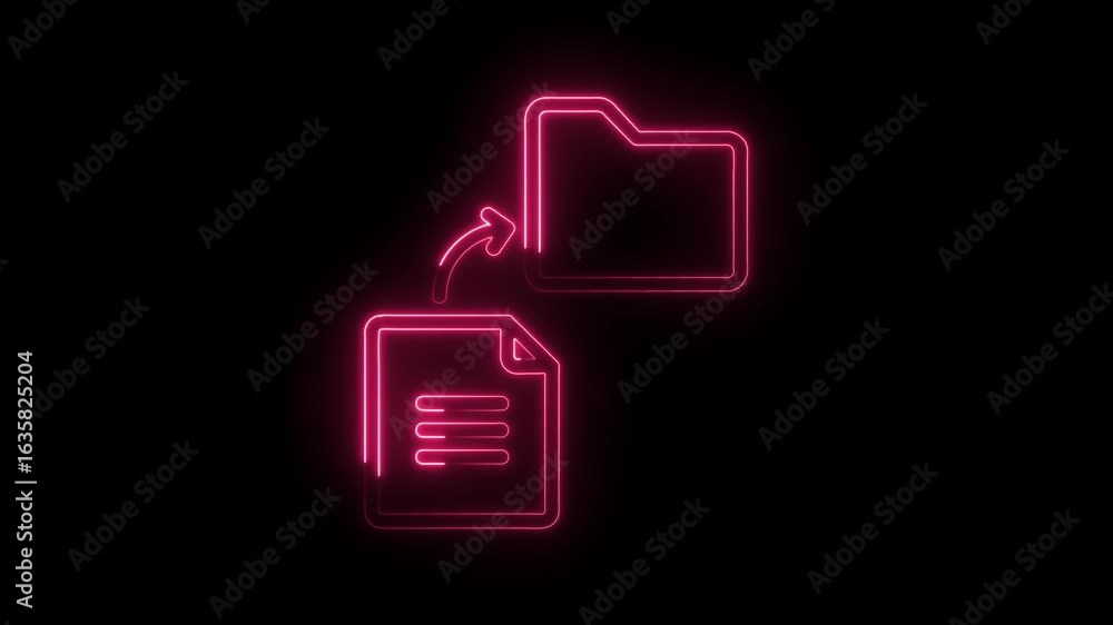 Aufkleber glowing pink neon document to folder transfer icon animation with transparent background representin