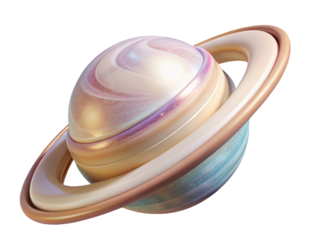 Pastel saturn planet with rings cosmic celestial body astronomical object universe space exploration science fiction 3d illustration isolated on transparent background