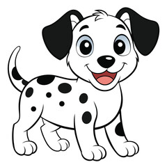 Vector art of cute cartoon dalmatian puppy dog with black spots, isolated on white background