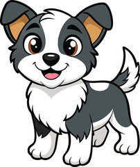 Vector art of cute cartoon border collie puppy dog, friendly and playful, isolated on white background
