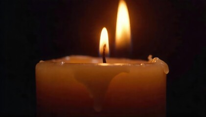 Close-up of a flickering candle flame, almost extinguished, with burnt wax dripping down the side Symbolic of victory, loss, and the fleeting nature of triumph , design, abstract