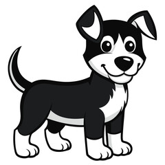 Vector art of cute cartoon black and white dog puppy isolated on white background, friendly and playful
