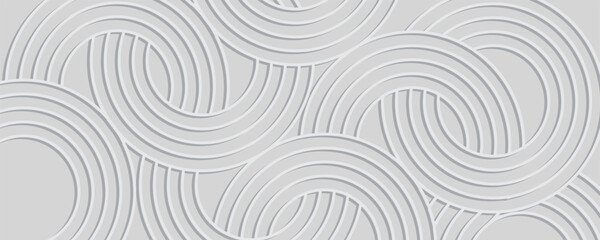 Fototapeta premium Abstract white glowing geometric lines on gray background. Modern shiny blue circle lines pattern. Futuristic technology concept. Suit for cover, poster, banner, brochure, header, website vector