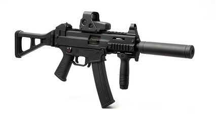 HK UMP with Tactical Attachments &ndash; Detailed Side View on White Background