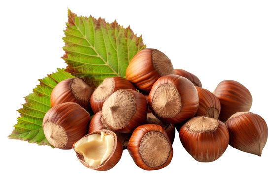 PNG Fresh hazelnuts with green leaves