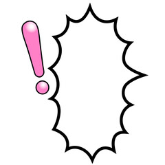 テカリ有るピンク色のビックマーク付きの右口で爆発型で縦長の吹き出し