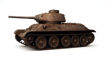 Rusted World War 2 Tank Model Isolated on White