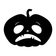 Sad Halloween pumpkin - Jack o'lantern, black shape. Illustration on transparent background