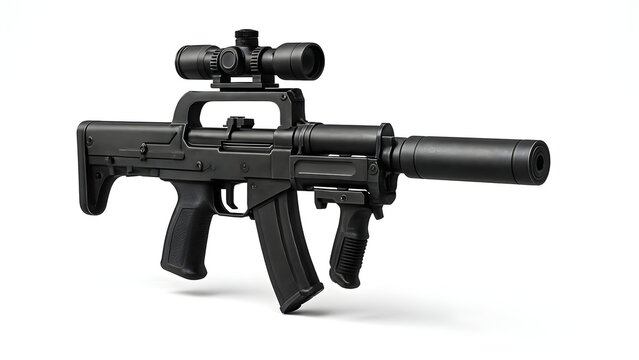 High-Resolution Image of OTs-14 Groza Bullpup Assault Rifle with Tactical Gear