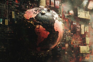 Data processing over a globe showcasing global connectivity and technology advancements, data processing over globe