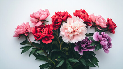 Fototapeta premium Gradient Peonies: White Background, Layered Blending, National Flower Aesthetics