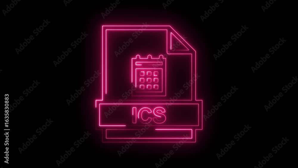 Poster glowing neon pink calendar file icon with i c s text and transparent background perfect for digital